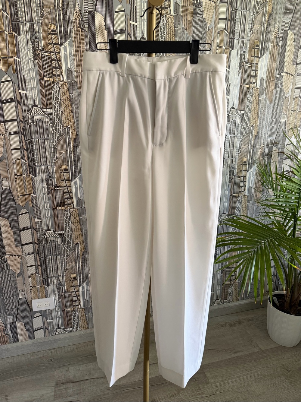 Zara White High-Waist Tailored Trousers